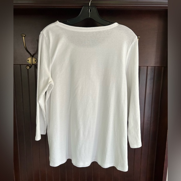 J. Jill White Pima Cotton Scoop Neck 3/4 Sleeve Classic Layering Top | Size M - Picture 6 of 8